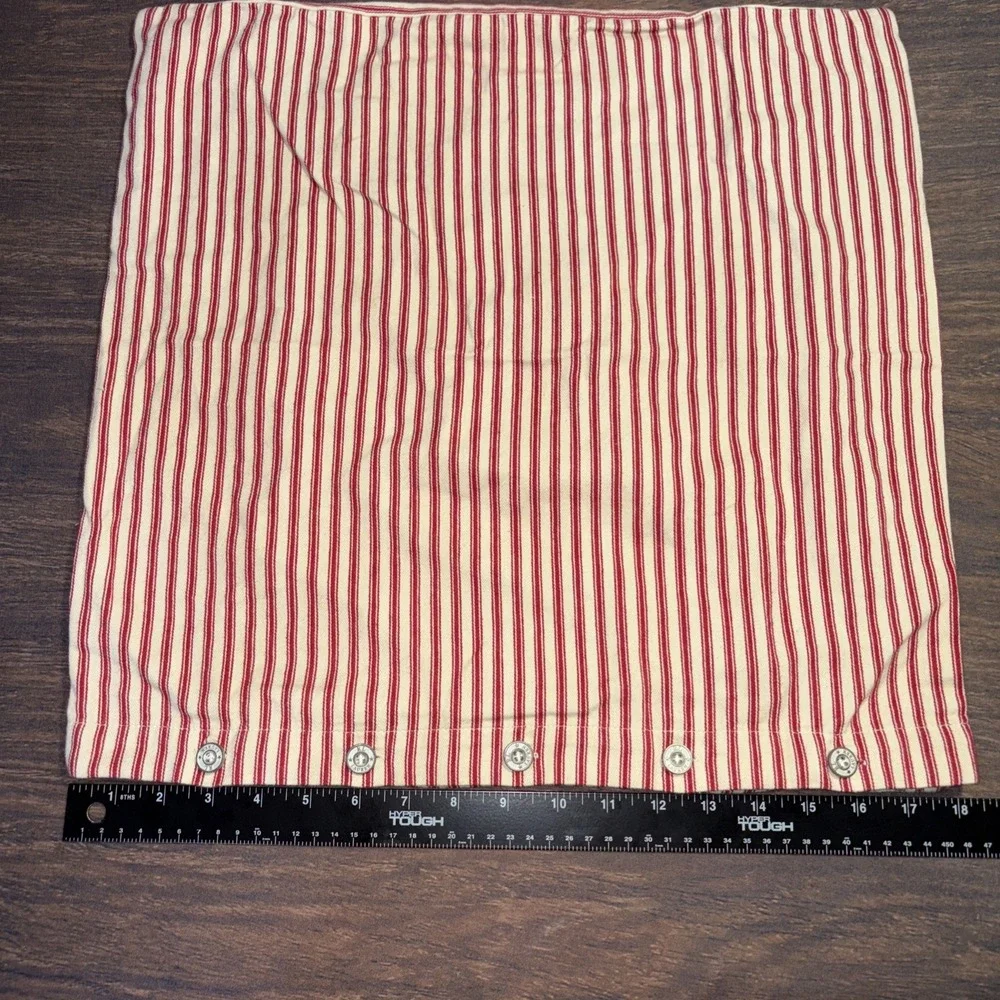 2 Lauren Ralph Lauren Throw Pillow Button Cover Red Cream Striped 18x18 Square